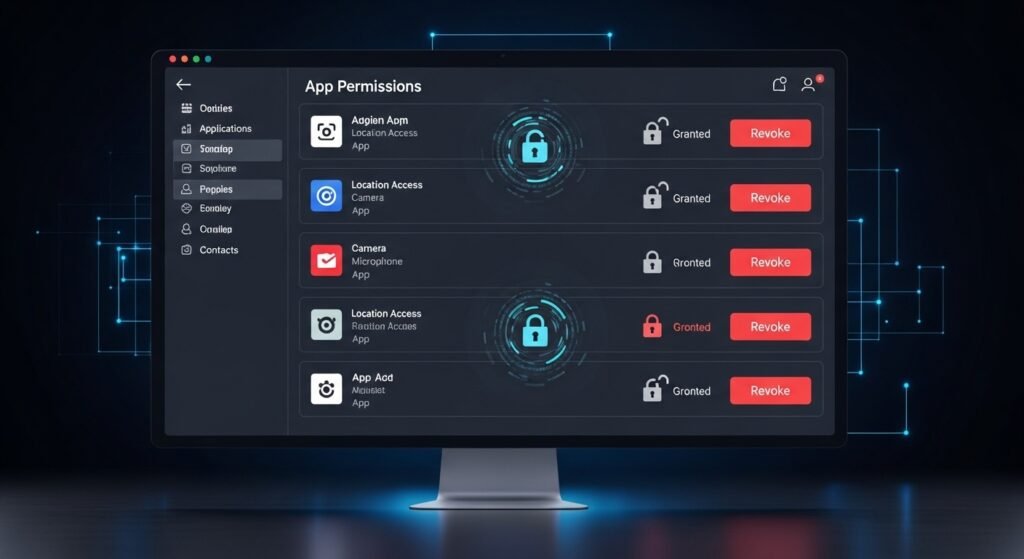 웹 브라우저에서 지갑에 연결된 앱들의 권한을 확인하고 취소하는 보안 화면